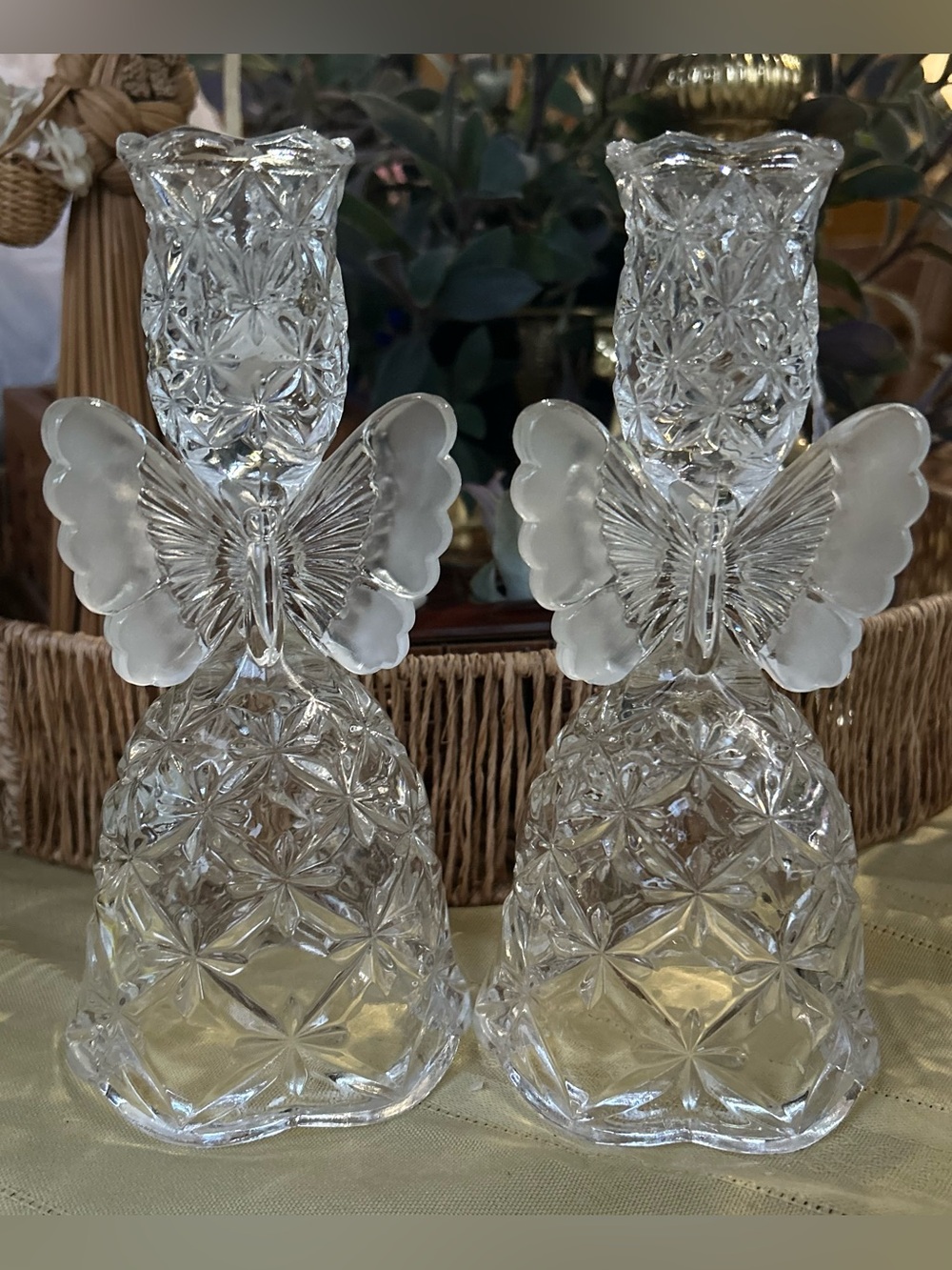Vintage Hofbauer Bleikristall Lead Crystal Etched Butterfly Candlestick Holders